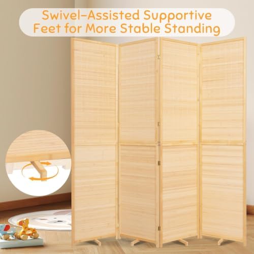 Bamboo Mesh Woven Room Divider 5.6FT, 4 Panel Folding Wall Divider - Image 6
