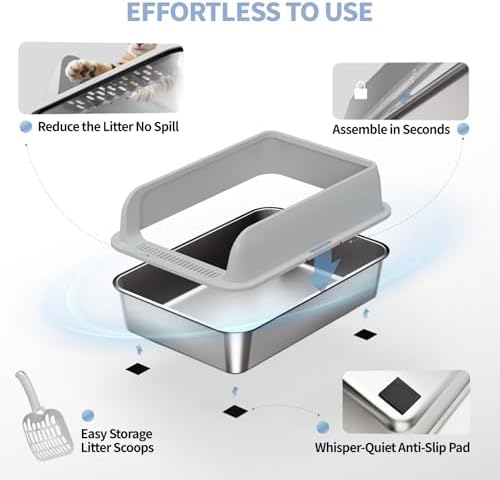 2 Pack Stainless Steel Cat Litter Box, High Sides Litter Pan - Image 4