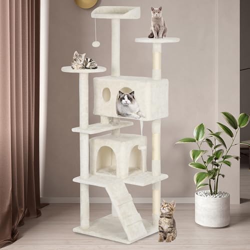 BestPet | 62" Cat Tree Tower | Beige | Sturdy Multi-Level Cat Tree - Image 2