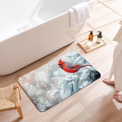 Red Cardinal Bird Bath Mat, Fast Drying Winter Bathmats - Image 3