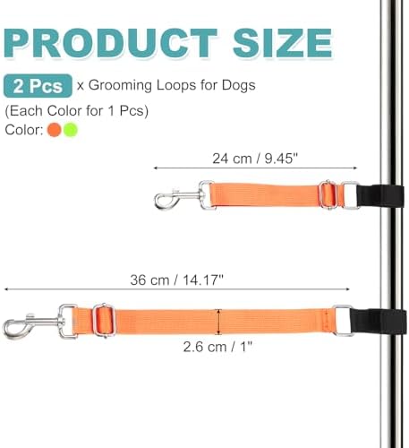 2Pcs Dog Grooming Loop, Adjustable, Fluorescent Green/Orange - Image 2