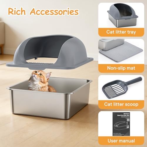 Stainless Steel Cat Litter Box, Large Metal Litter Boxes High Sides - Image 5