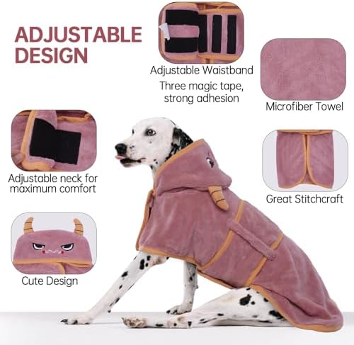 Dog Bathrobe, Fast Drying Coat, Super Absorbent Bath Towel Pink M - Image 3