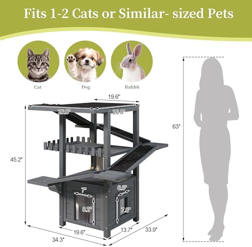 4-Tier Outdoor Cat House, Pine Wood Climbing Tower - Image 2