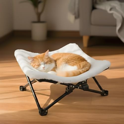 PETKARAY Foldable Cat Hammock Bed, Elevated Fluffy Kitty Lounge Furniture by PETKARAY