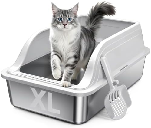 High-Sided Stainless Steel XL Cat Litter Box by OneBug