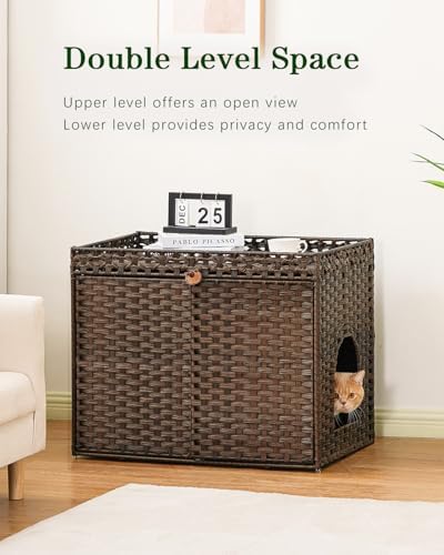 SETVSON Cat Litter Box Enclosure Furniture, Handwoven PE Rattan - Image 2
