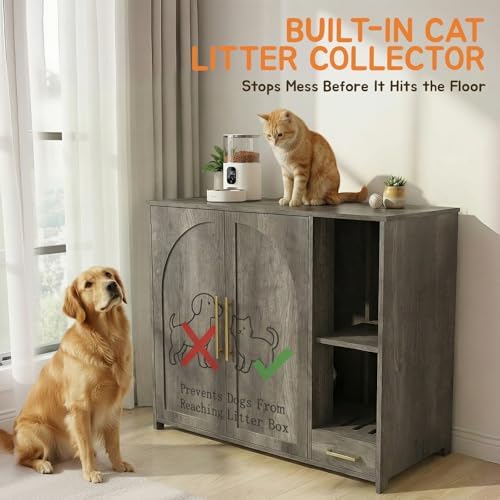 Hidden Cat Litter Box Enclosure Furniture – Large Dog-Proof Litter Box Cabinet - Image 3