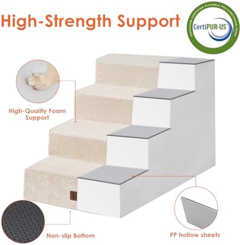 EHEYCIGA Dog Stairs for Bed 20" H, 4-Step Extra Wide Dog Steps - Image 3
