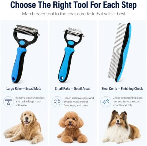 3 Pcs Dematting Comb for Dogs and Cats, Undercoat Rake Pet Brush and Metal Comb - Image 5