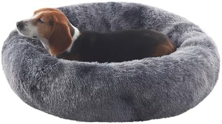 33 in Faux Fur Donut Dog Bed for Medium Plus Dogs, Tie-dye Grey by BedStillLoveStill