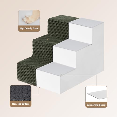 EHEYCIGA Dog Stairs for Small Dogs 13.5" H, 3-Step Dog Steps for Cats, Military - Image 3