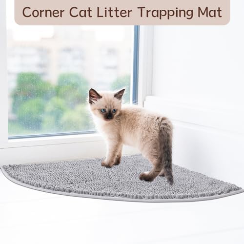 Tinideya Corner Cat Litter Mat Trapping Waterproof Non Slip, Light Gray - Image 4