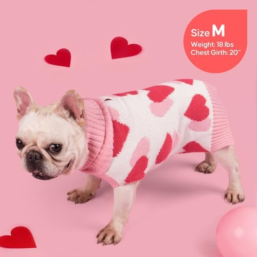 KYEESE Valentines Dog Sweater, Comfy Dogs Coat with Leash Hole, Turtleneck Small Dog Sweater, Stretchy Pullover Pet Sweaters for Small Dogs, Warm Pet Clothes with Heart Print, M - Image 6