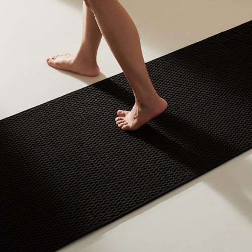 TYUU Black Bathroom Runner Rugs, Long Bath Mat Runner Washable Thin Quick Dry by TYUU