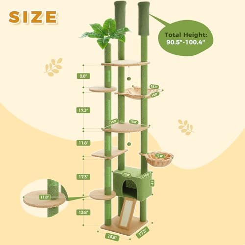 PEQULTI Floor to Ceiling Cat Tree, Height Adjustable 90.5-100.4'' - Image 3