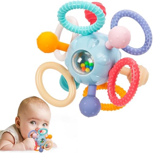 Baby Montessori Sensory Teething Toy 0-6 6-12 Months, Teether Ball & Rattle by TOHIBEE