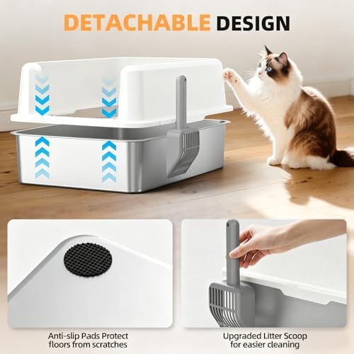 WoofiGo XXL Stainless Steel Cat Litter Box, High Sided Open Top Litter Pan - Image 2