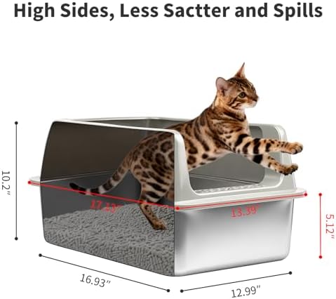 Kirecoo 2 Pack Medium Semi-Enclosed Stainless Steel Cat Litter Box - Image 4