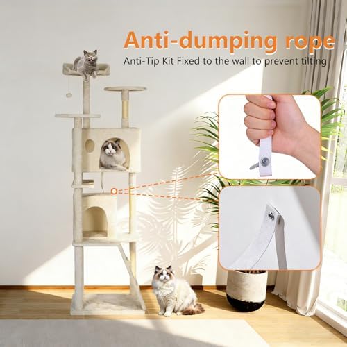 BestPet | 81" Cat Tree Tower | Cream | Sturdy Multi-Level Cat Tree - Image 3