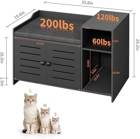 Jojoka Tall Cat Litter Box Enclosure, 33.8" Wood Hidden Litter Box Cabinet - Image 3