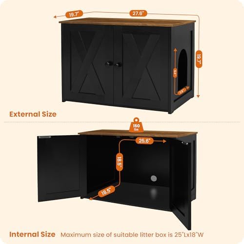 Dwanton Cat Litter Box Enclosure, Hidden Litter Box Furniture, 27.6 Inches - Image 4