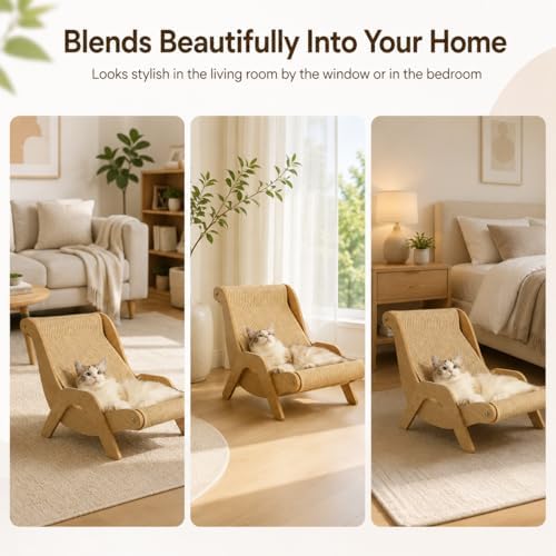 Cat Scratch Lounger Chair, Wooden Sisal Scratching Bed，14.5''*20.2''*12.4'' - Image 7