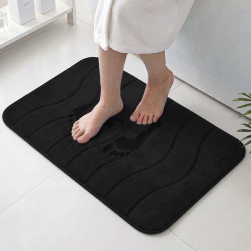 Flamingo P Black Bath Mat 24x36 Quick Dry Washable Soft Memory Foam by FlamingoP