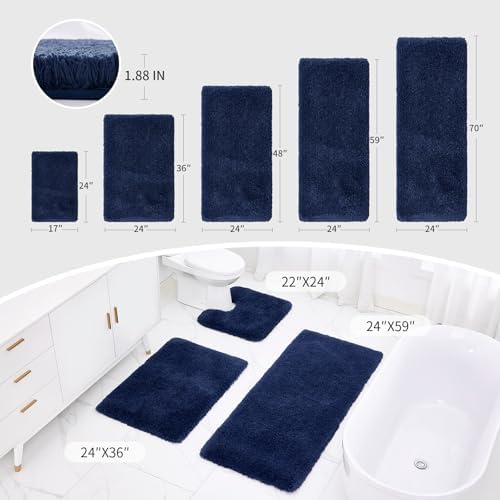 Disolla Navy Blue Bathroom Runner Rug 24x59, Soft Plush Large Bath Mat - Image 2