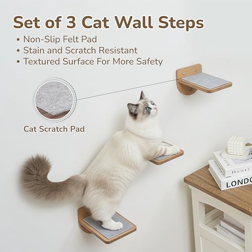 45LBS Cat Wall Shelves with 3 Non-Slips Steps, Space-Saving Mounted Cat Wall - Image 4