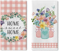 Spring Summer Floral Kitchen Dish Towels Set of 2, Home Sweet Home by Croar