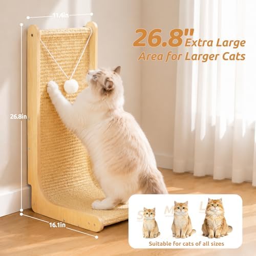 26.8" Sisal Cat Scratcher for Indoor Cats, Wooden Cat Furniture - Image 2