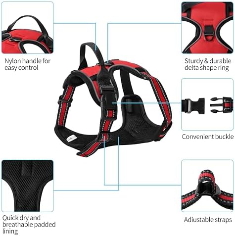 Red No-Pull Dog Harness with 2 Leash Clips，Soft Padded Vest - Image 2