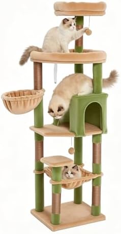 67-Inch Cat Tree with Bed, Observation Deck, Plush Platform & Toy Ball by Unknown