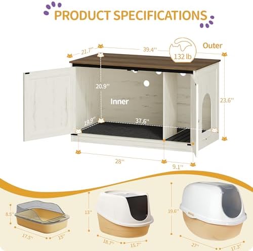 Hzuaneri Cat Litter Box Enclosure, Hidden Litter Box Furniture - Image 2