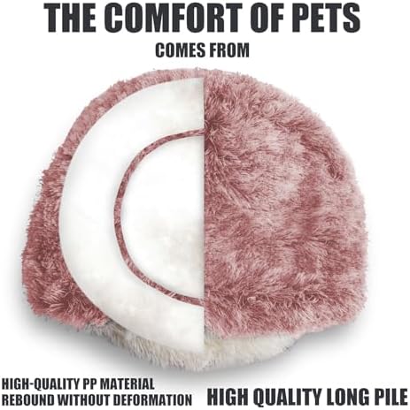 ShinHye Cat Bed Round Plush Fluffy Hooded Cat Bed Cave, Cozy - Image 6