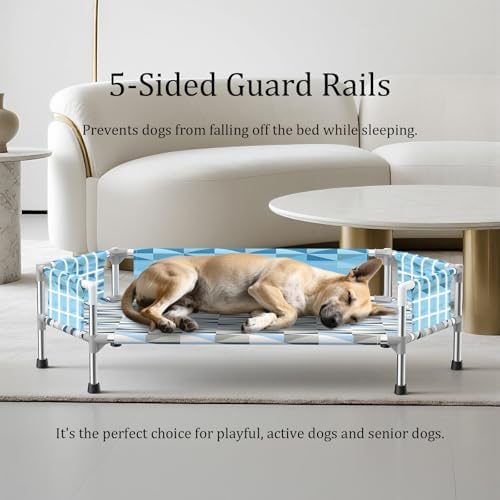 Elevated Dog Bed with Guardrails, Raised Cooling Outdoor Pet Cot Medium - Image 2