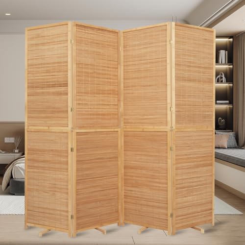 Bamboo Mesh Woven Room Divider 5.6FT, 4 Panel Folding Privacy Screen by JVVMNJLK