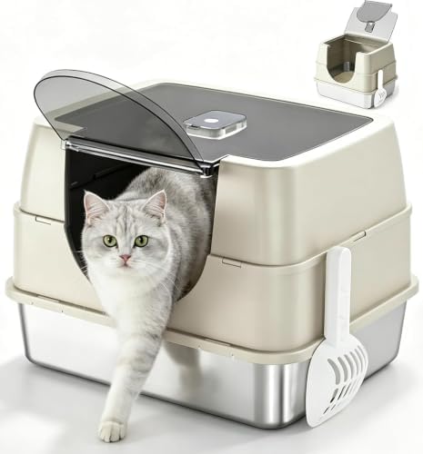 Flip-top Stainless Steel cat Litter Box, Fully Enclosed cat Toilet by Unknown