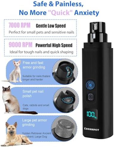 Electric Dog Nail Grinder with 2 Level LED Lights, 2 Speed 30dB Super Quiet and - Image 6