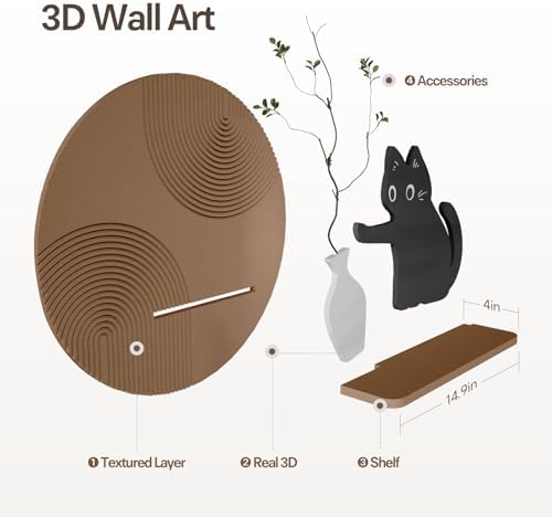 3D Textured Round Cat Wall Art, Modern Minimalist Wall Decor, 24x24 Inch - Image 3