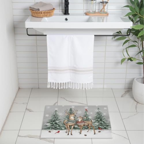 Giwawa Winter Deer Bath Rug Pine Tree Entryway Front Door Mat Non Slip - Image 6