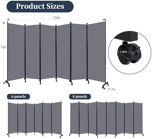 Room Divider 6 Panel-132''Wide Folding Privacy Screen, Large Partition Wall - Image 6
