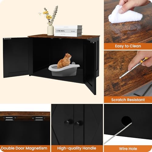 Dwanton Cat Litter Box Enclosure, Hidden Litter Box Furniture, 27.6 Inches - Image 5