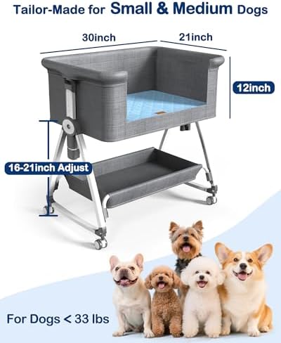 Bedside Dog Bed, 6-Height Adjustable Pet Bassinet - Image 3