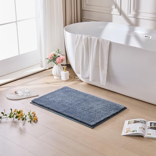 CozeCube Dusty Blue 32"x20" Shaggy Non Slip Soft Washable Bath Mat - Image 2