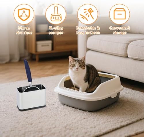 Metal Cat Litter Scoop with Holder, Stainless Steel Caddy - Image 2