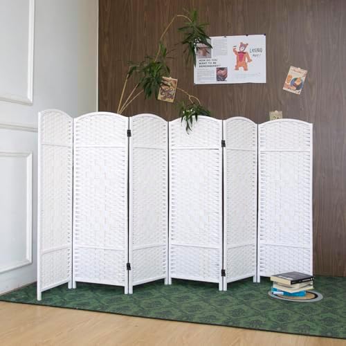 6-Panel Short Room Divider, 3.9 ft Freestanding Partition Wall, Natural White - Image 4