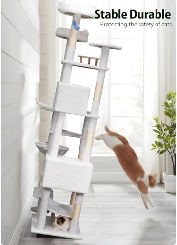 Meecal 79in Large White Cat Tree, Scratching Post, Condos & Hammocks - Image 7