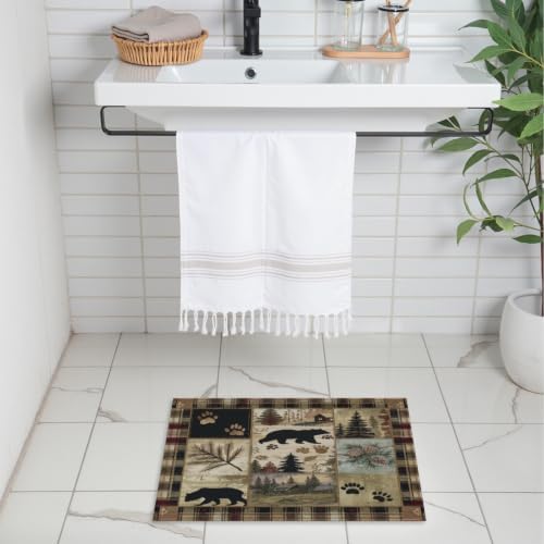 Giwawa Black Bear Bath Rug Forest Cabin Plush Entryway Carpet 24x35 Inch Soft - Image 2